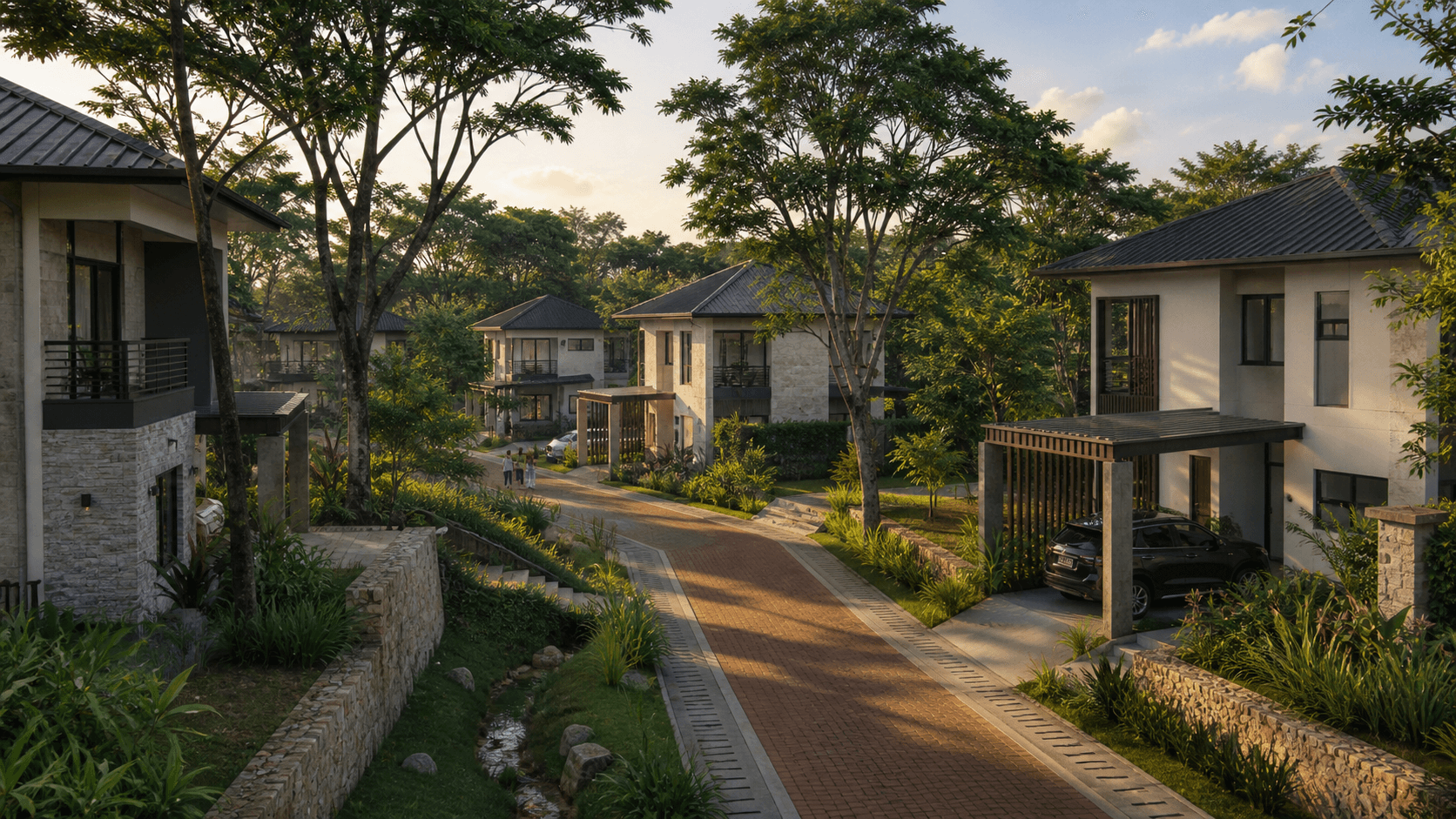 Illustrative concept for a planned residential community in a tropical landscape.